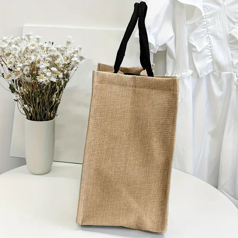 Jute Tote Bag with Floral “Grandma” Design