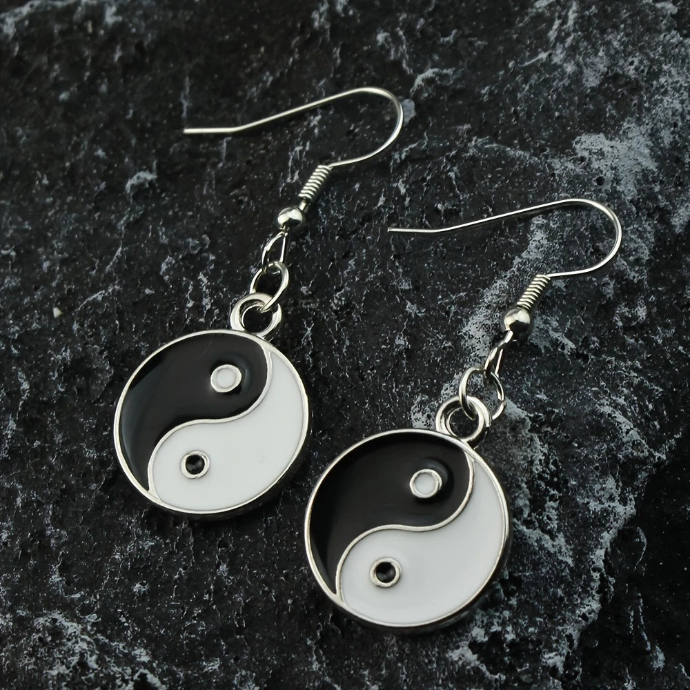 Stainless Steel Yin Yang Dangle Earrings