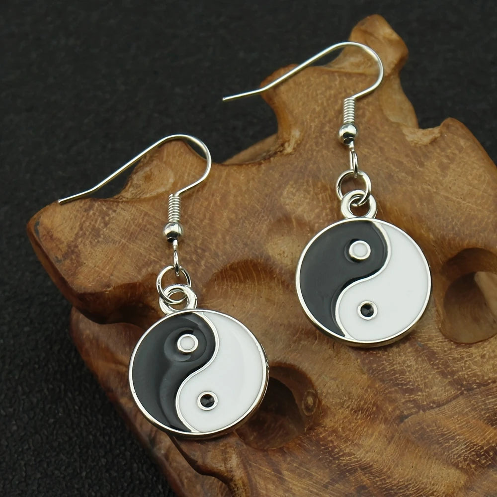 Stainless Steel Yin Yang Dangle Earrings