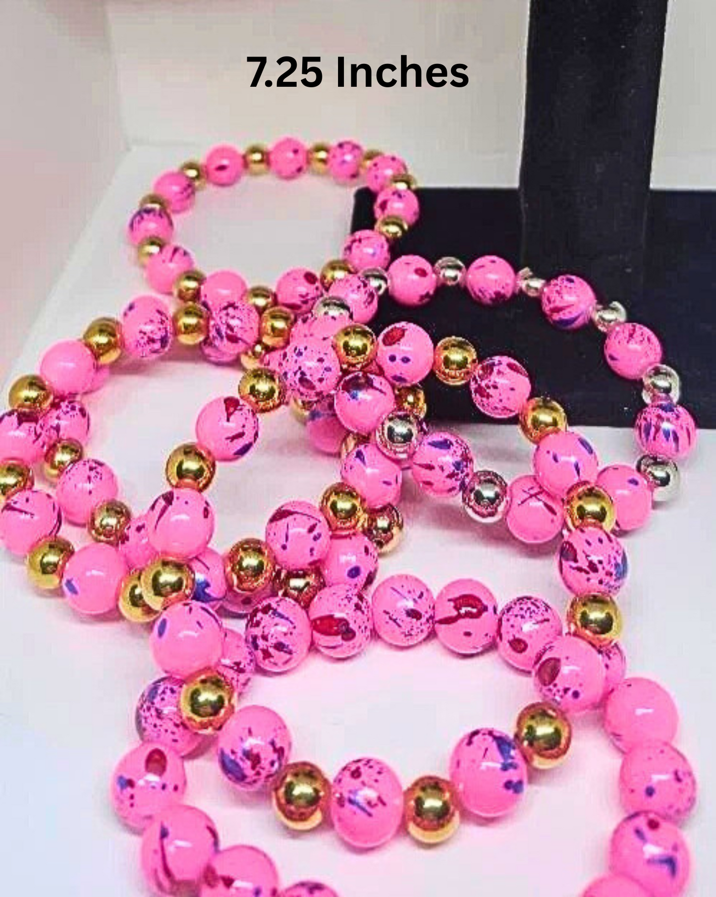 8mm Hot Pink Speckled Glass Beaded Stretchy Bracelet – Wholesale Jewelry