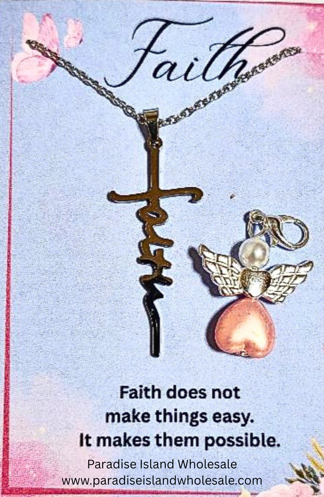Faith Necklace Gift Set – Floral Card & Angel Charm