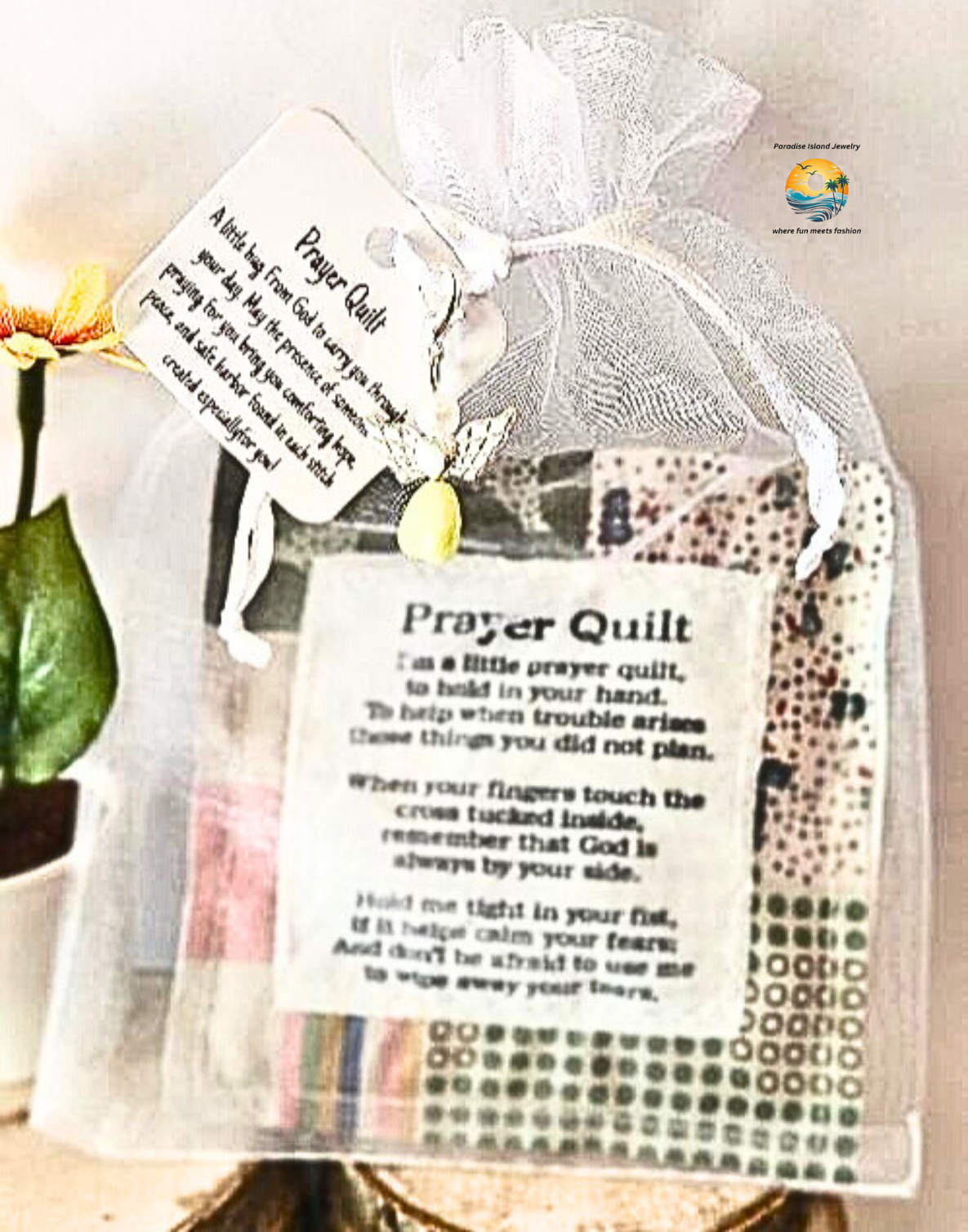 Individual Mini Prayer Quilt with Angel Charm & Prayer Tag