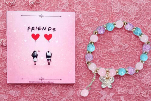 Butterfly Charm Crystal Beaded Bracelet on Friendship Card