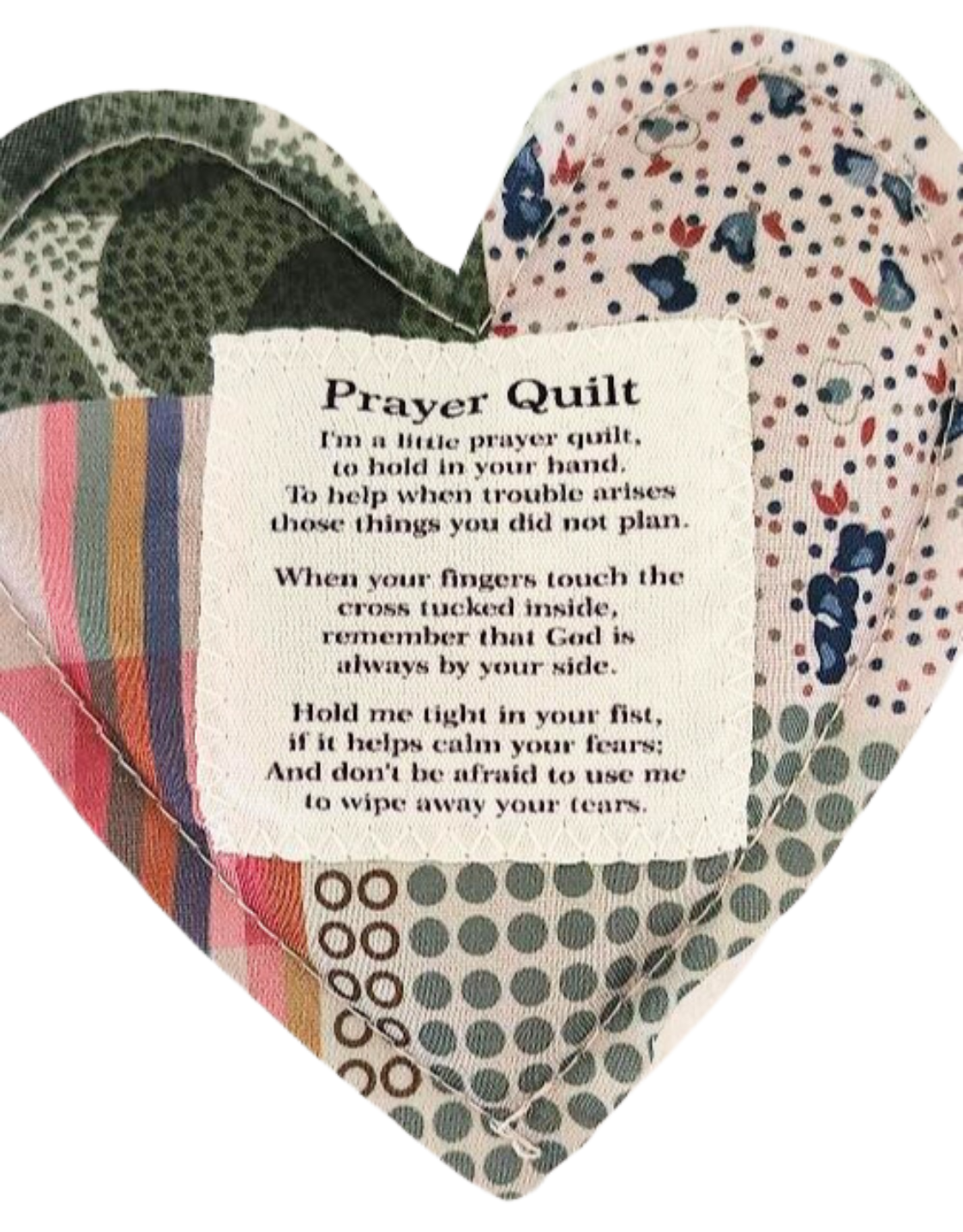 Heart-Shaped Mini Prayer Quilt with Angel Charm & Cross