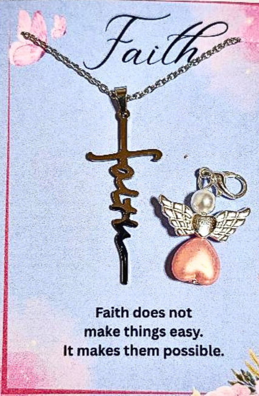 Faith Necklace on 20" Chain – Wholesale Jewelry Gift with Floral Card & Organza Bag