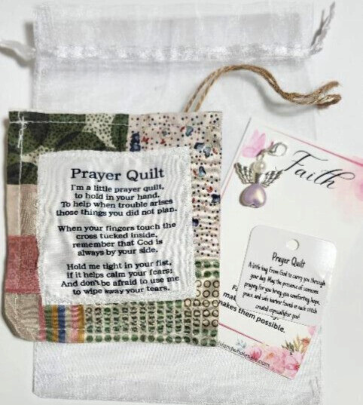 Individual Mini Prayer Quilt with Angel Charm & Prayer Tag
