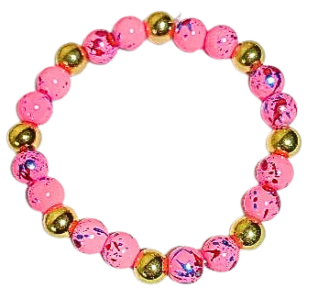 8mm Hot Pink Speckled Glass Beaded Stretchy Bracelet – Wholesale Jewelry