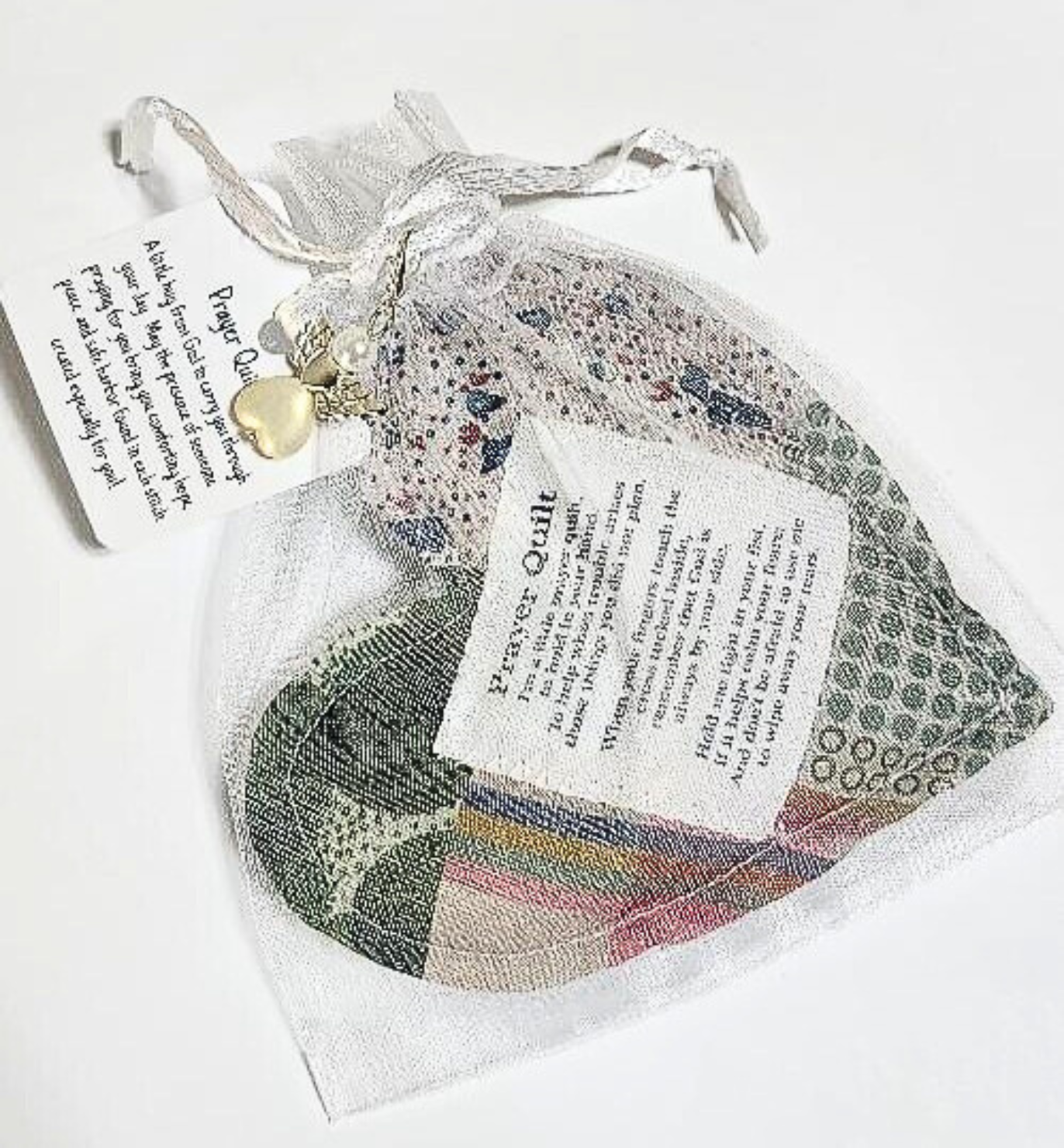 Heart-Shaped Mini Prayer Quilt with Angel Charm & Cross