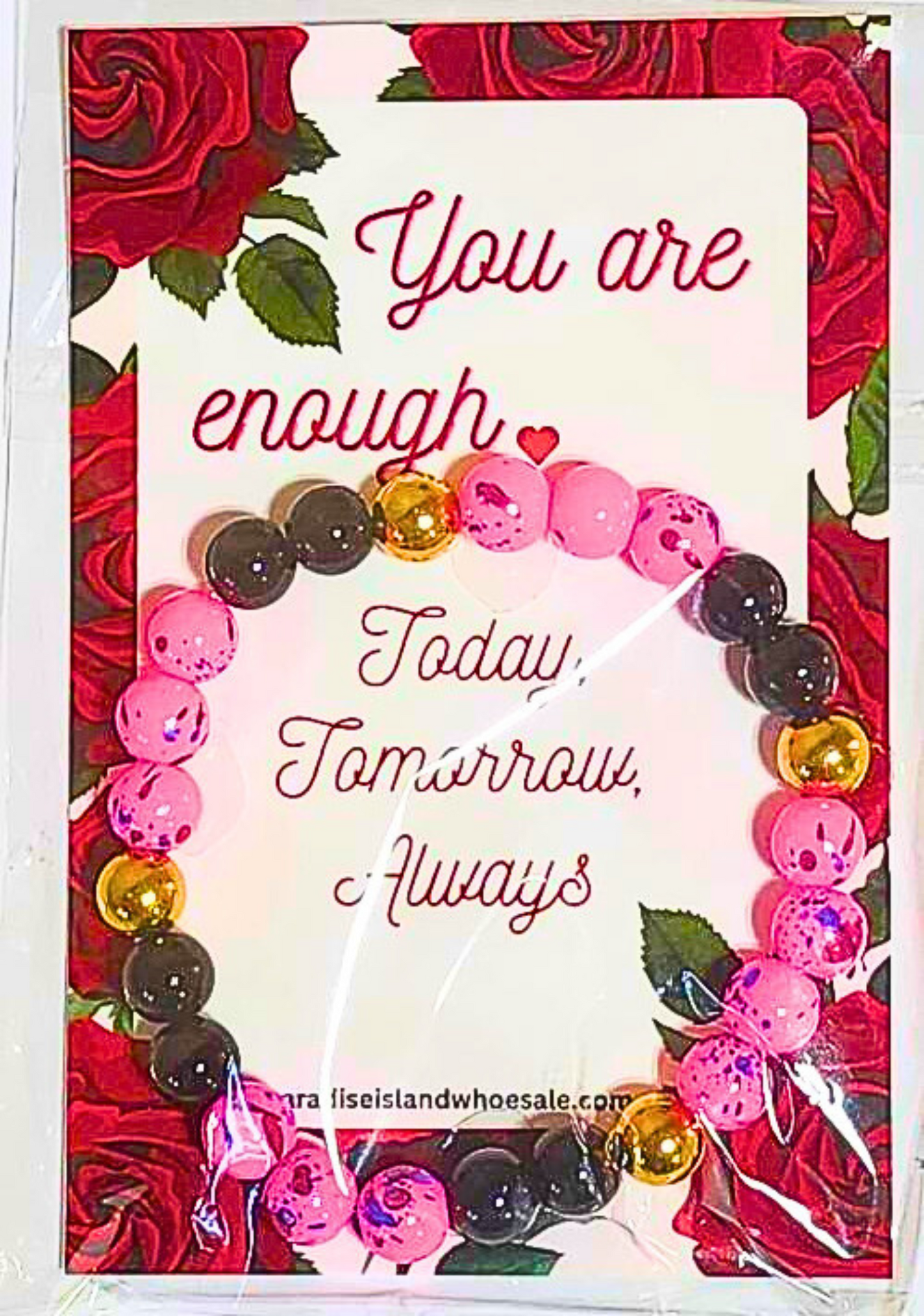 “You Are Enough” 8mm Beaded Stretchy Bracelet on Rose Card – Wholesale Jewelry Gift