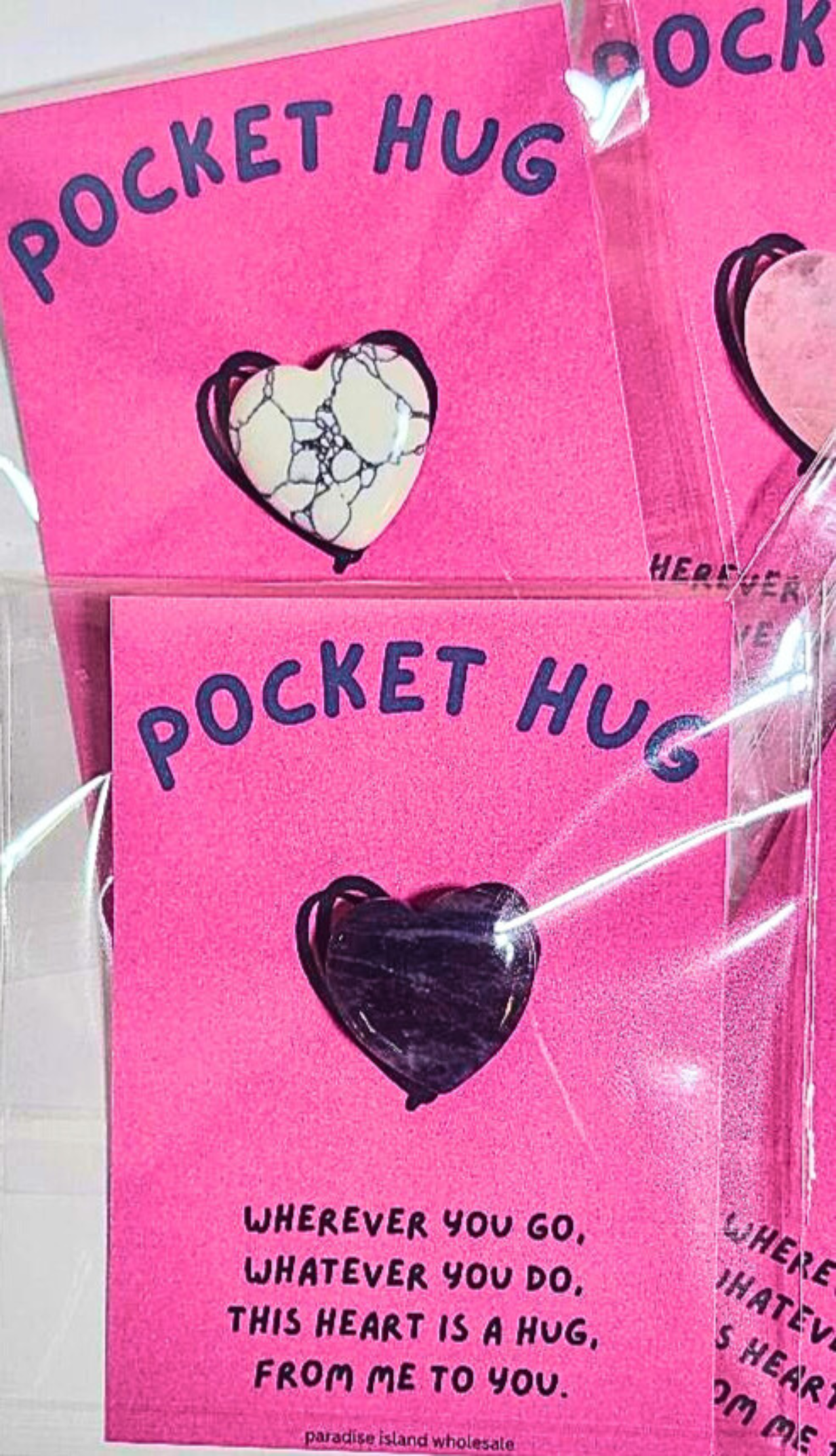 Dark Pink Pocket Hug with 1" Natural Stone Heart – Wholesale
