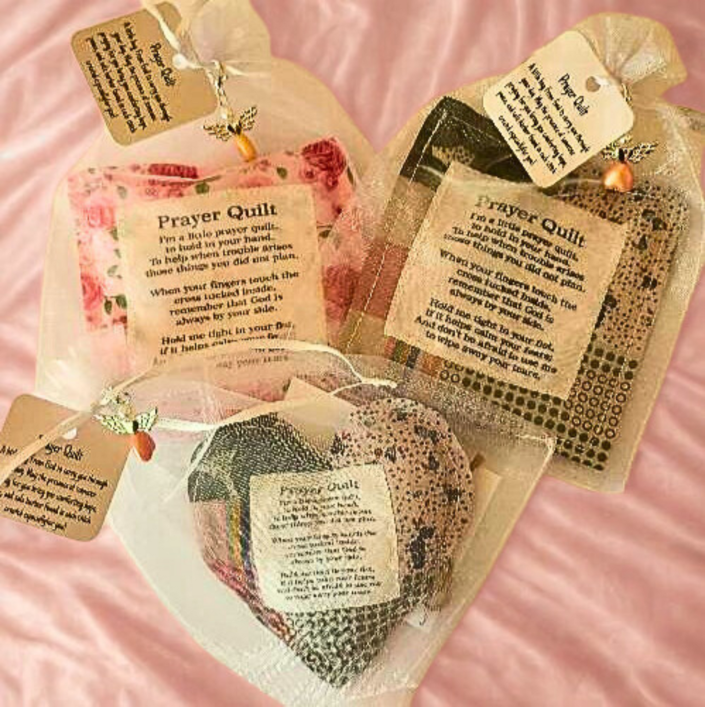 3-Pack Mini Comfort Quilts – Green Square, Heart, Pink Floral