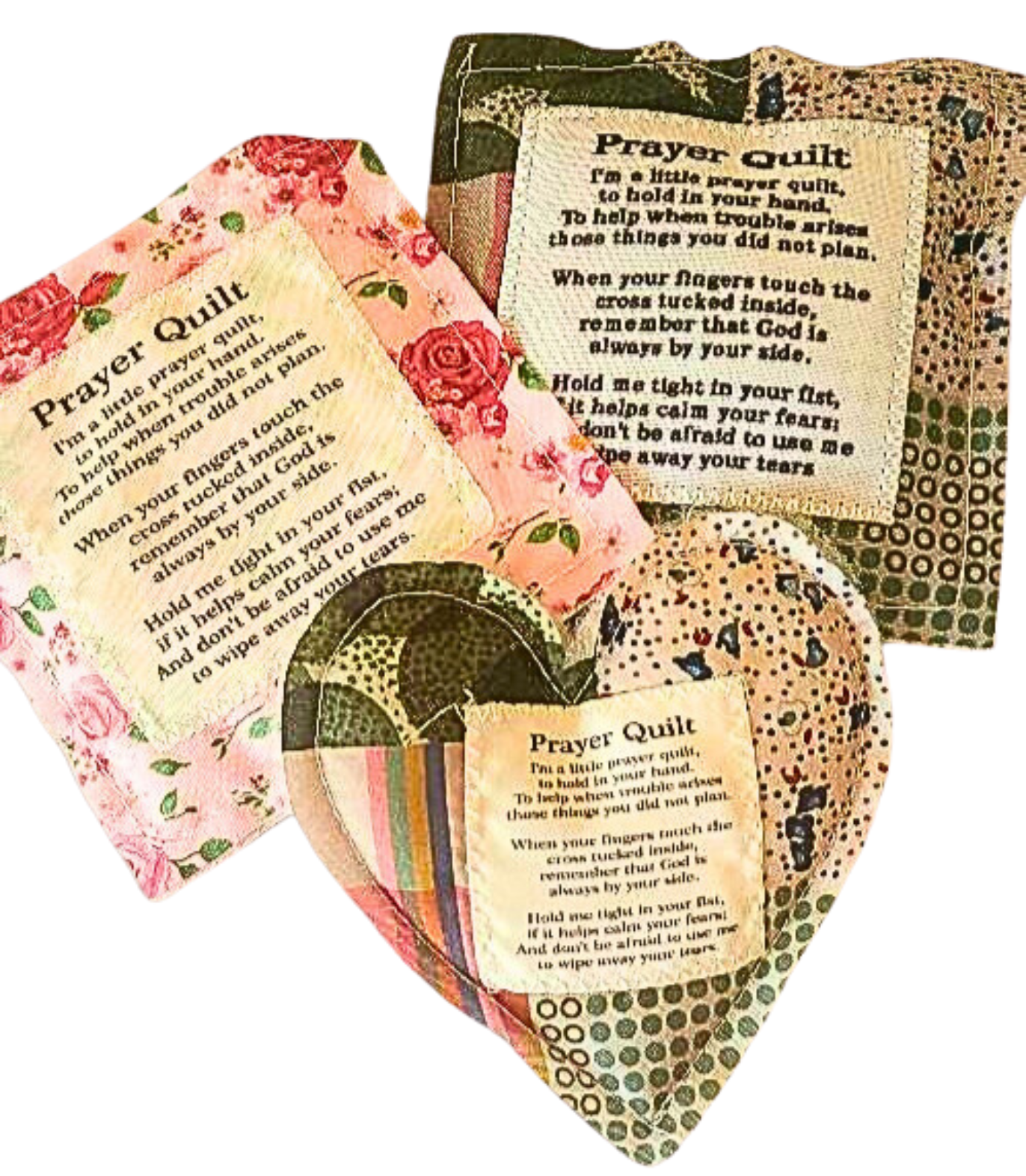 3-Pack Mini Comfort Quilts – Green Square, Heart, Pink Floral
