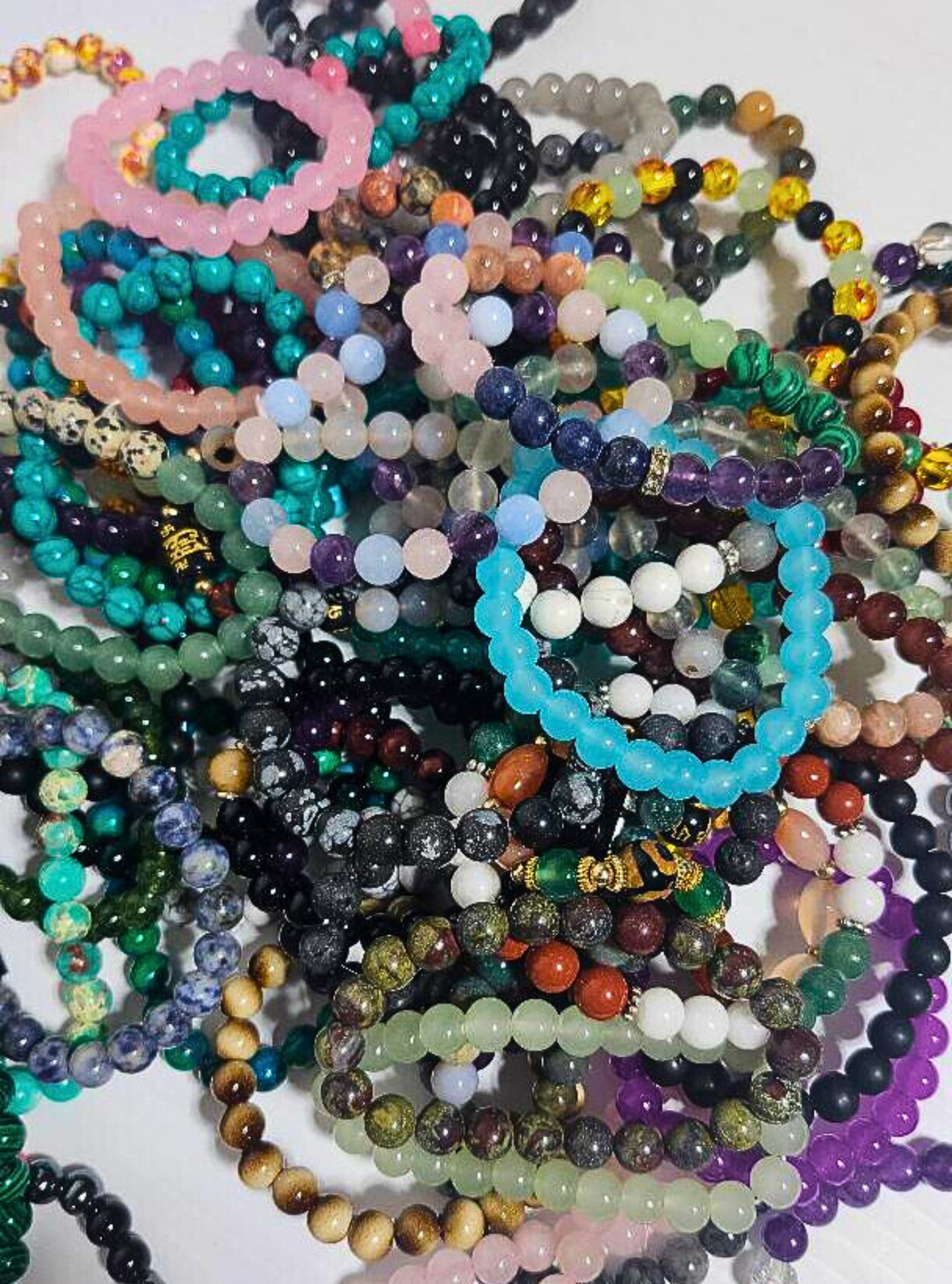 10-Pack Random Colored 8mm Beaded Stretchy Bracelets – Stone, Glass & Crystal Wholesale Jewelry