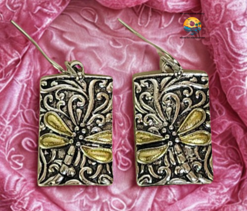 Stainless Steel Two-Tone Dragonfly Dangle Earrings