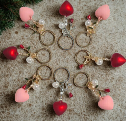 Red Heart Keychain with Rose & Pearl Charm – Wholesale