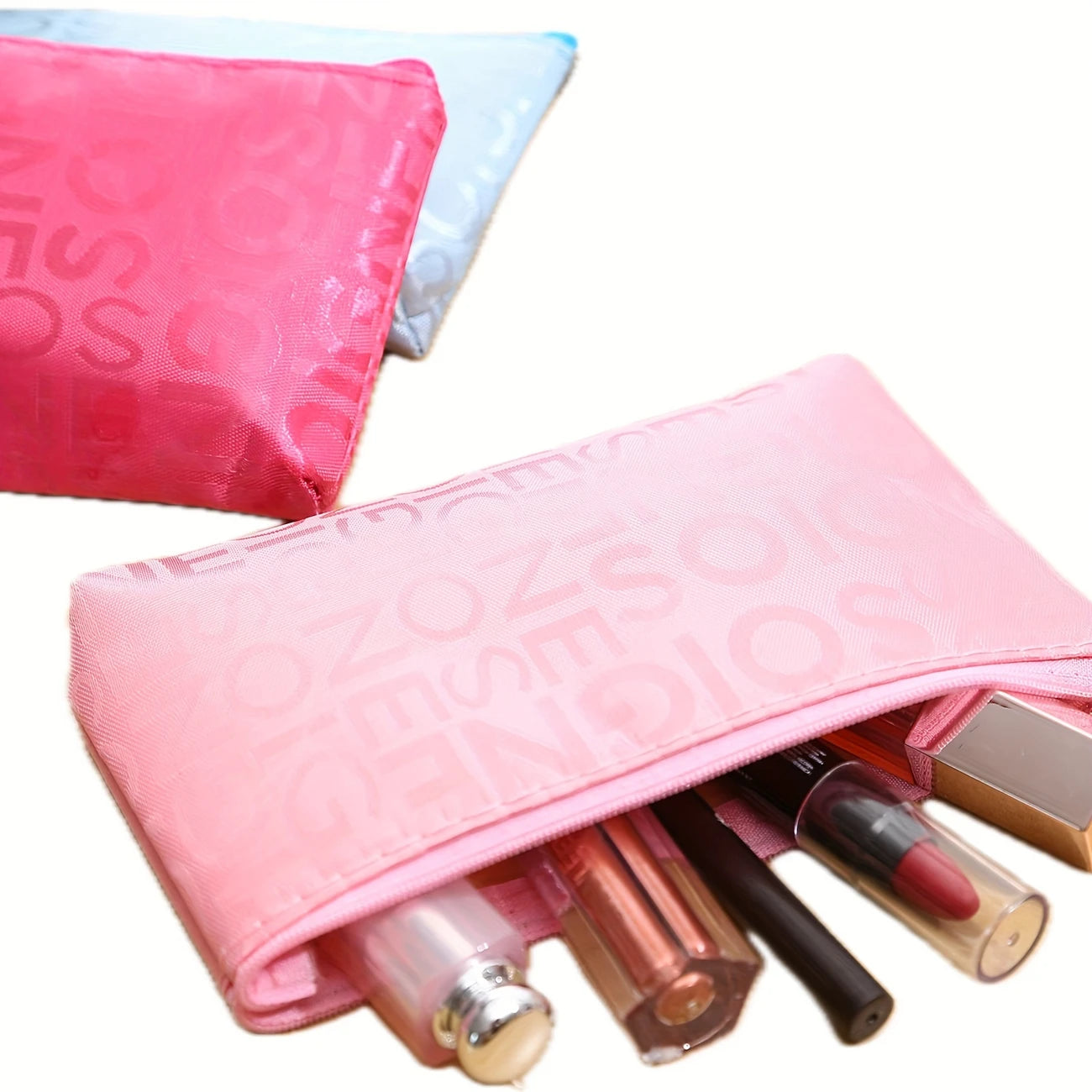 10pcs High-Quality Cosmetic Bag Set – Portable Travel Storage for Makeup, Lipstick, Eyebrow Pencil, Bathing Accessories, Letter Love Pattern