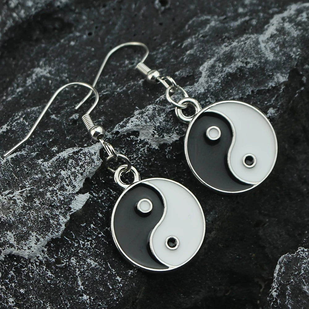 Stainless Steel Yin Yang Dangle Earrings