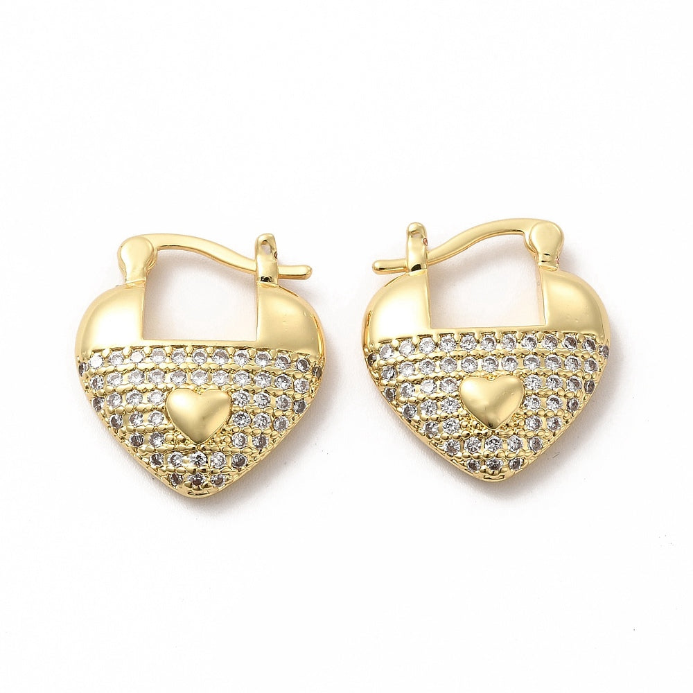 Gold Plated Heart Earrings with Tiny CZ Stones – 1" Wholesale