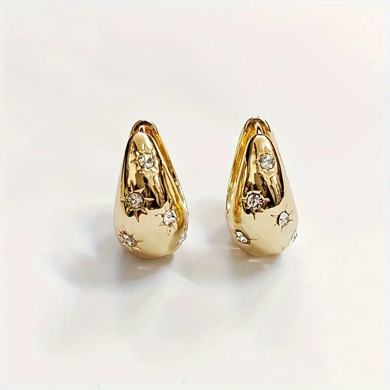 Gold Plated Chunky Hoop Earrings with CZ Stars