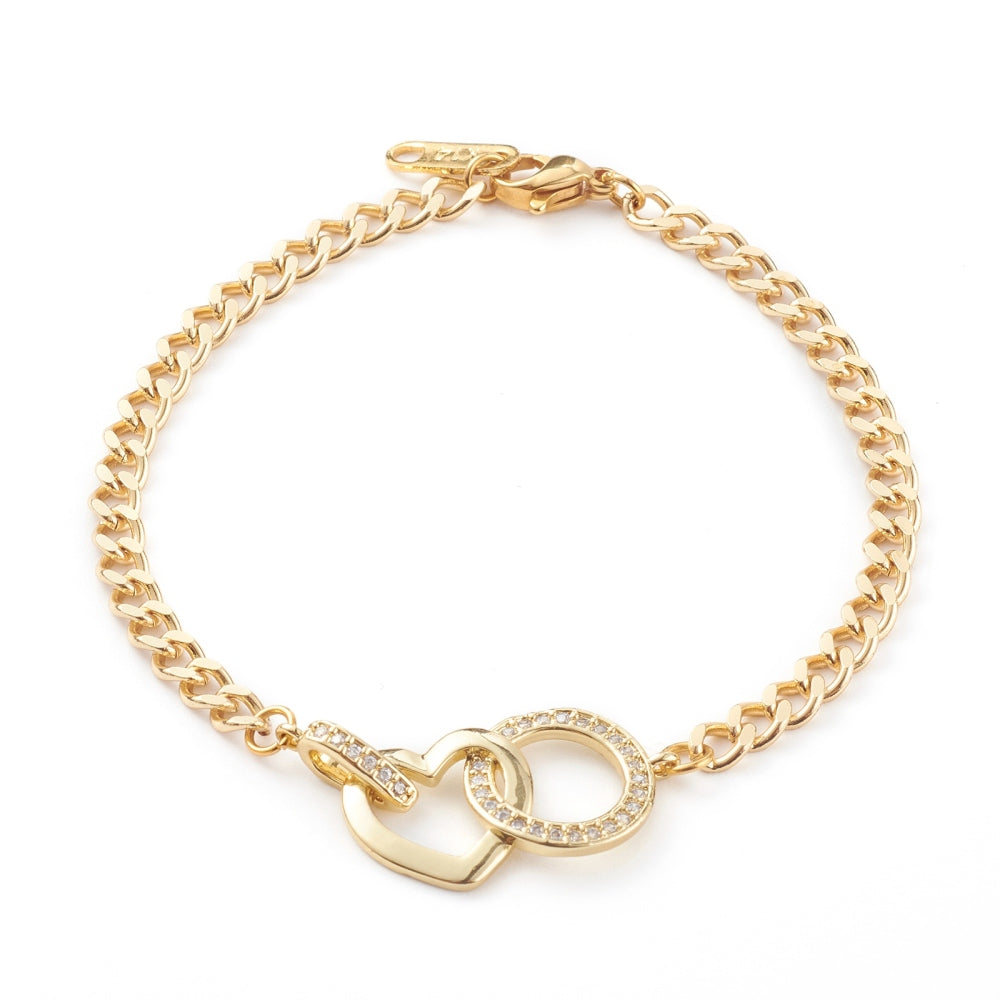 Gold Plated Bracelet with Heart Charm & CZ-Studded Ring