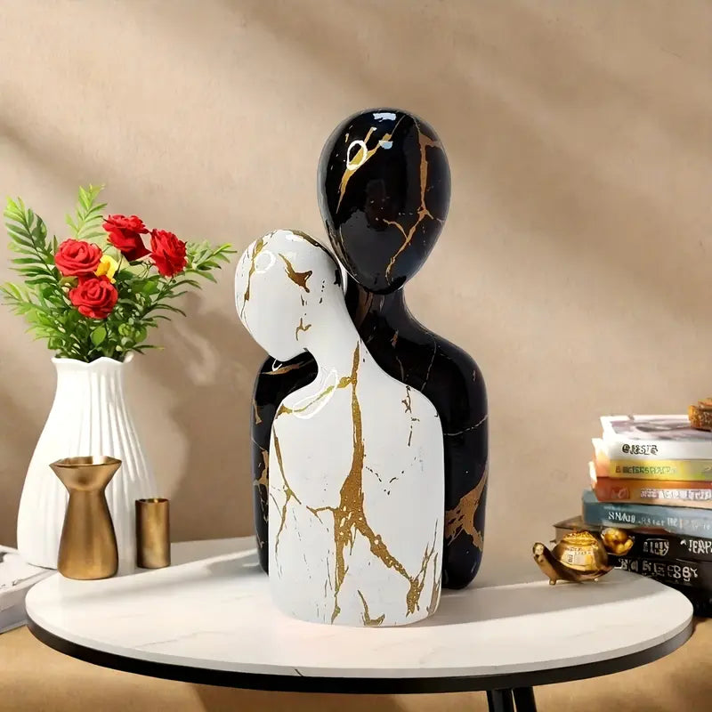 Black & White Marbled Embracing Couple Sculpture