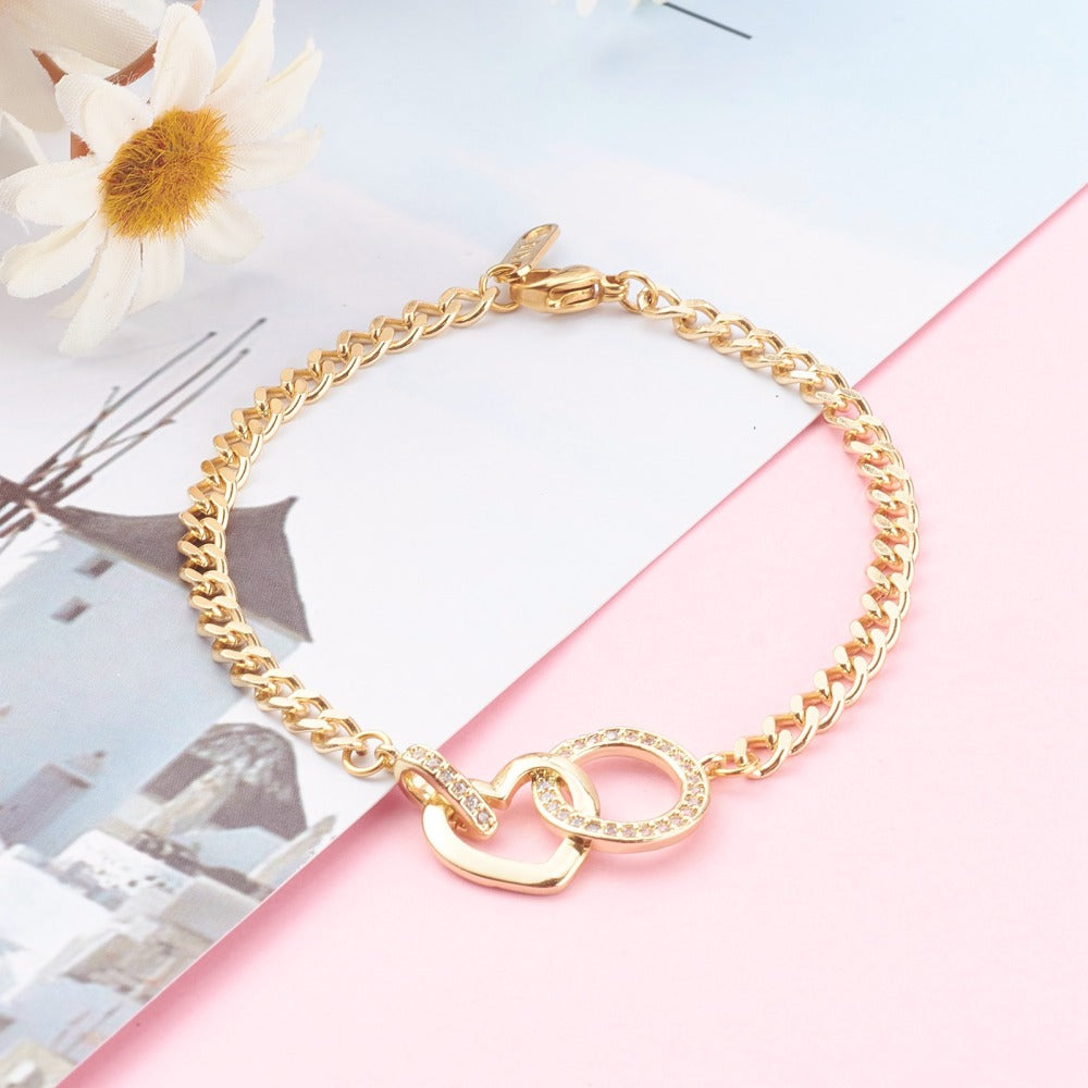 Gold Plated Bracelet with Heart Charm & CZ-Studded Ring