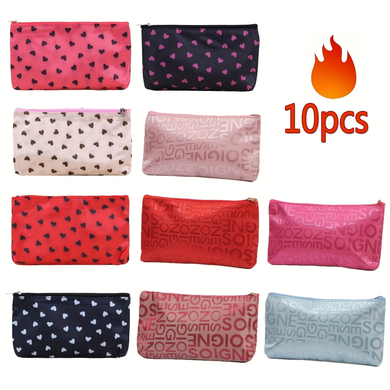 10pcs High-Quality Cosmetic Bag Set – Portable Travel Storage for Makeup, Lipstick, Eyebrow Pencil, Bathing Accessories, Letter Love Pattern