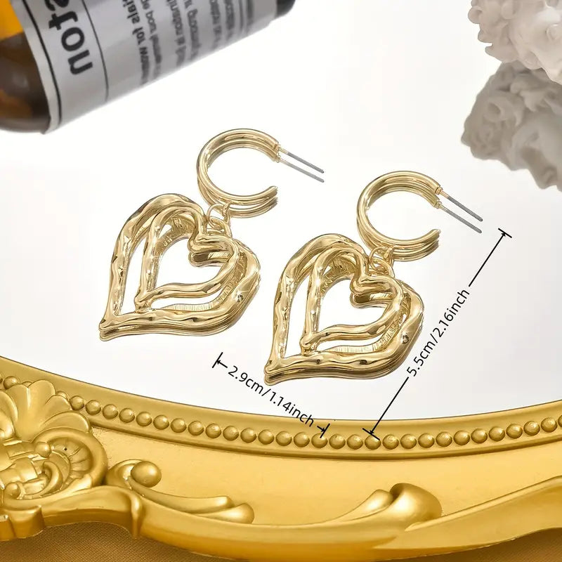 Gold Plated Double Heart Dangle Earrings