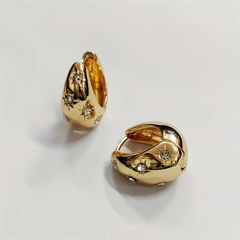 Gold Plated Chunky Hoop Earrings with CZ Stars