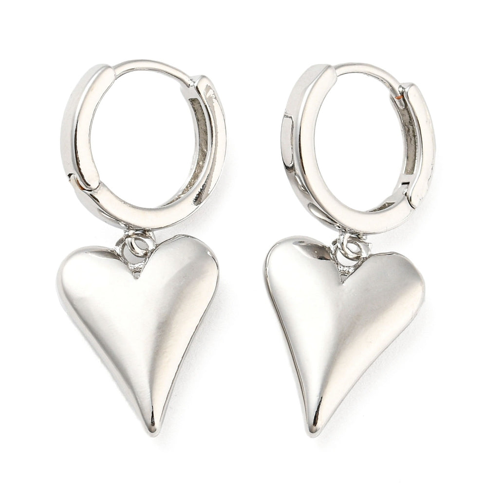 Silver Plated Heart Drop Hoop Earrings – 1.25"