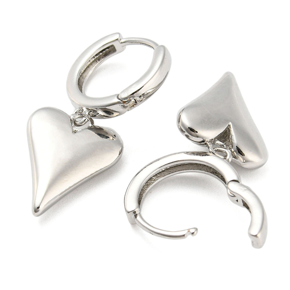 Silver Plated Heart Drop Hoop Earrings – 1.25"