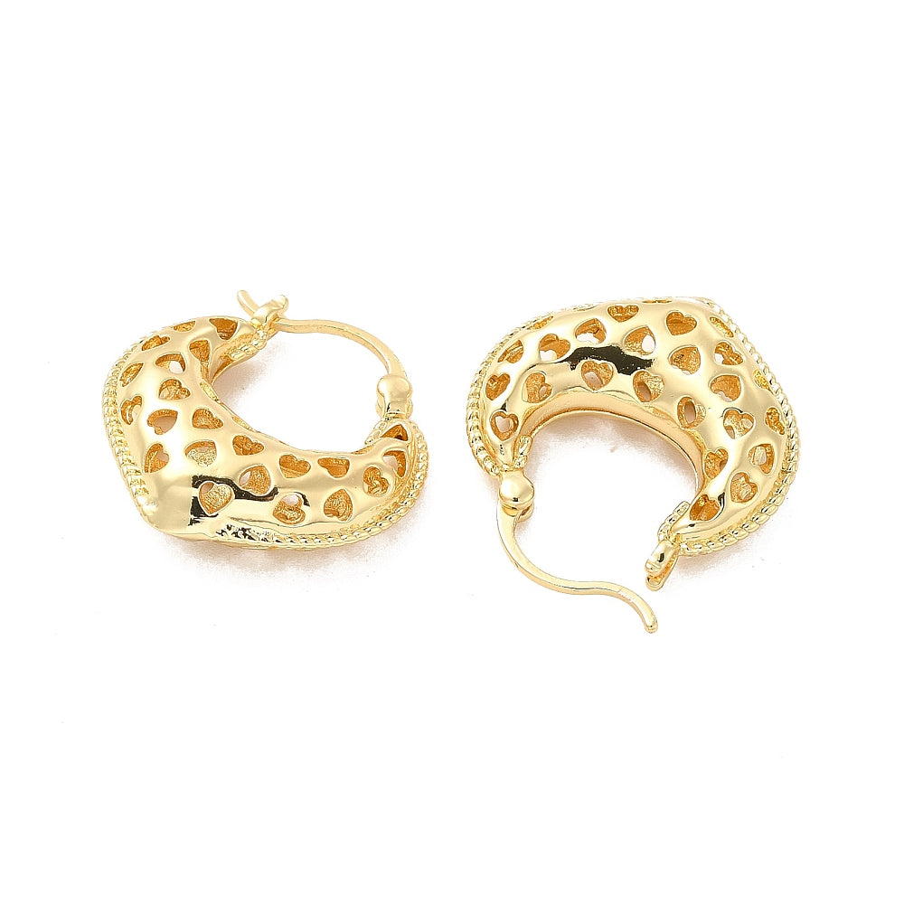 Gold Plated Heart Hoop Earrings with Heart Cut-Outs – 1"