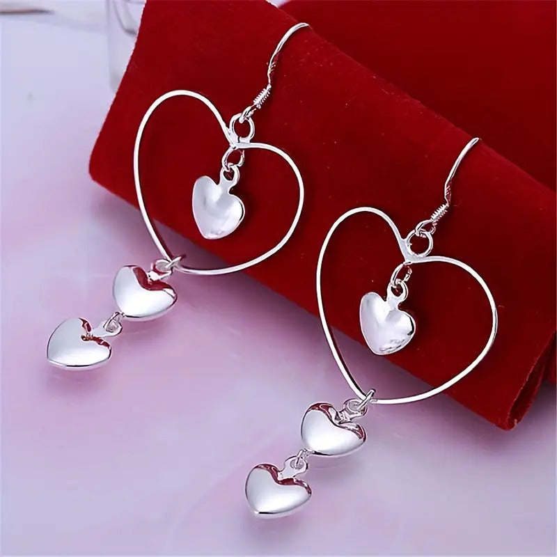 Silver Plated Heart-in-Heart Dangle Earrings
