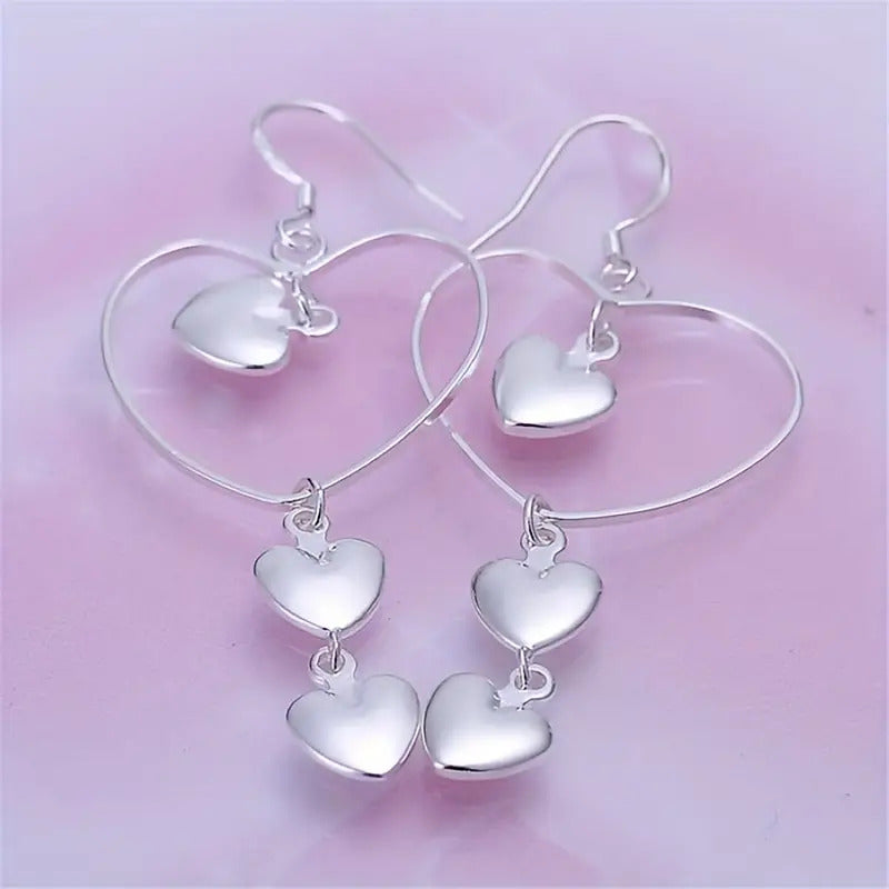 Silver Plated Heart-in-Heart Dangle Earrings