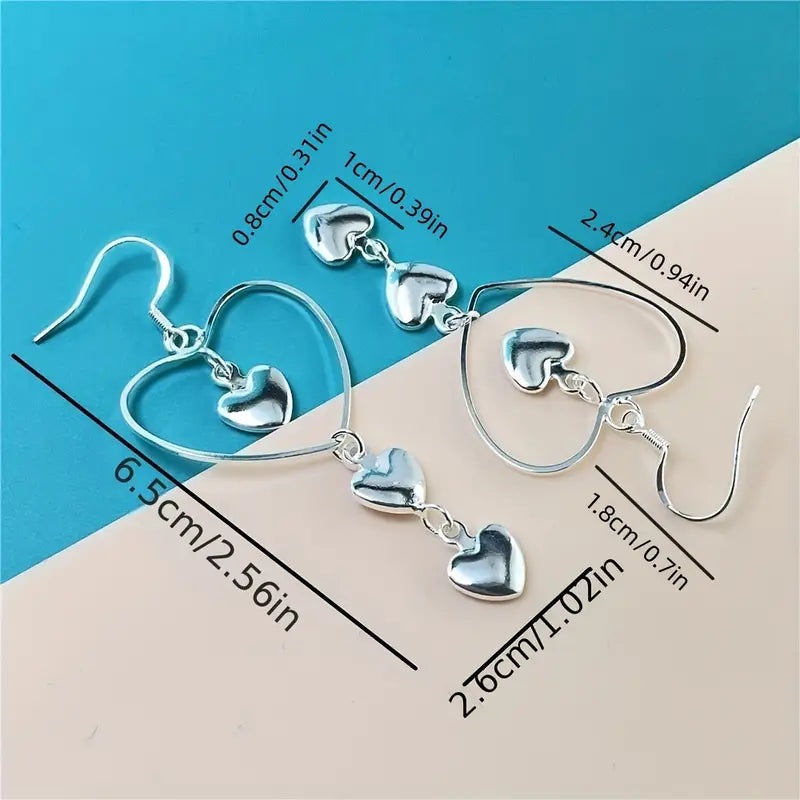 Silver Plated Heart-in-Heart Dangle Earrings