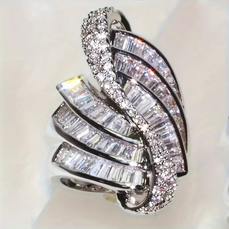 Stainless Steel CZ Dinner Ring, Baguette & Round