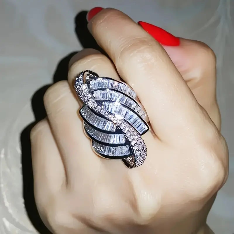 Stainless Steel CZ Dinner Ring, Baguette & Round