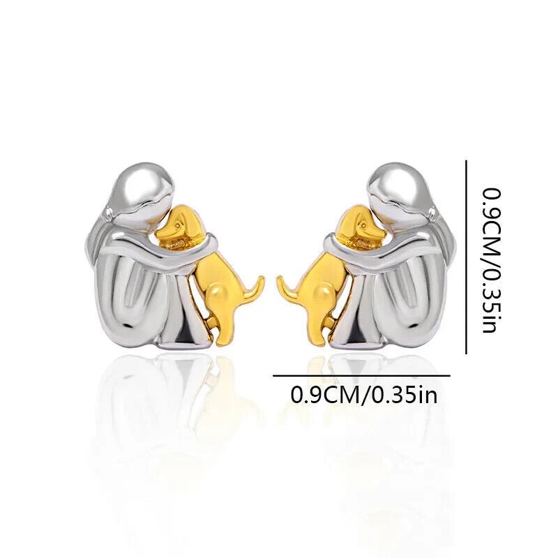 Two-Tone Dog & Owner Embrace Stud Earrings