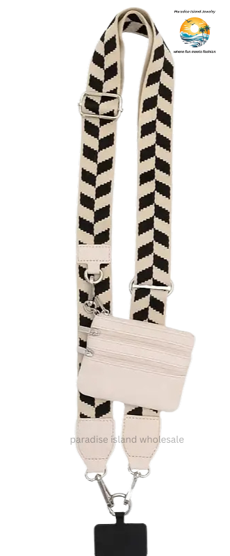 Crossbody Phone Strap with Zippered Purse, Black/White