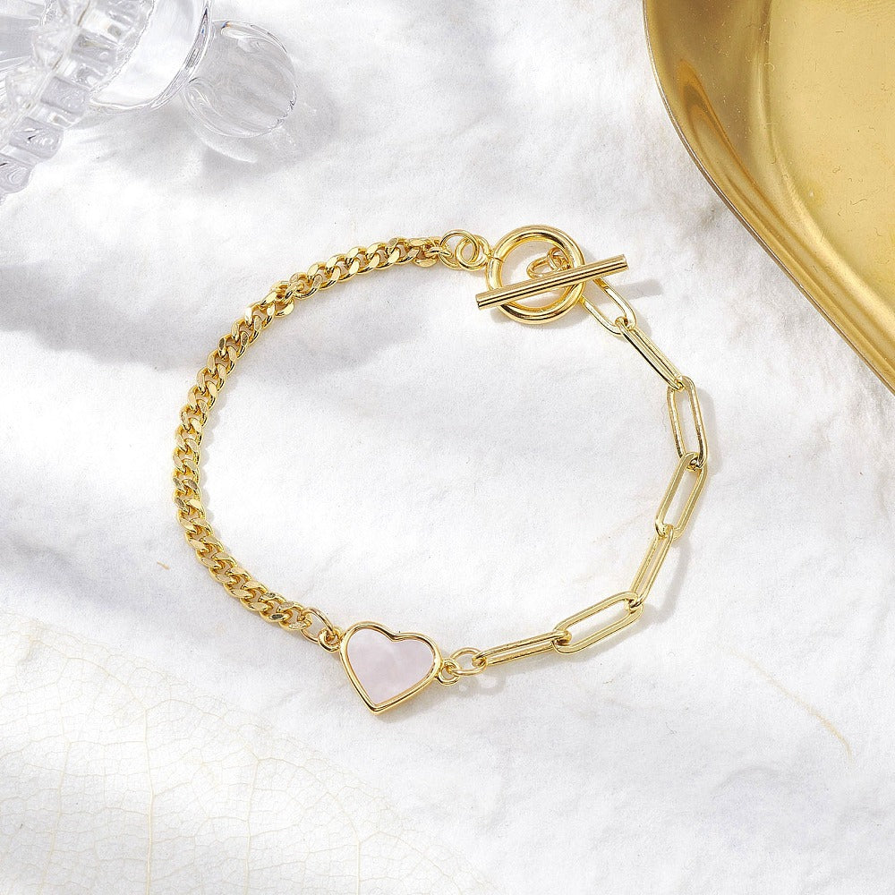 Gold Plated Chain Bracelet with Mother of Pearl Heart – 7"