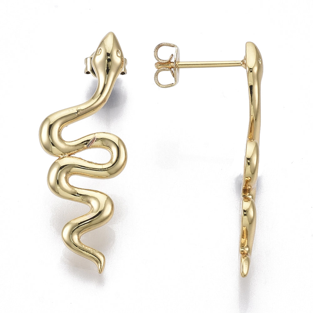 14K Gold Plated Snake Earrings – 1.2" Yellow Gold