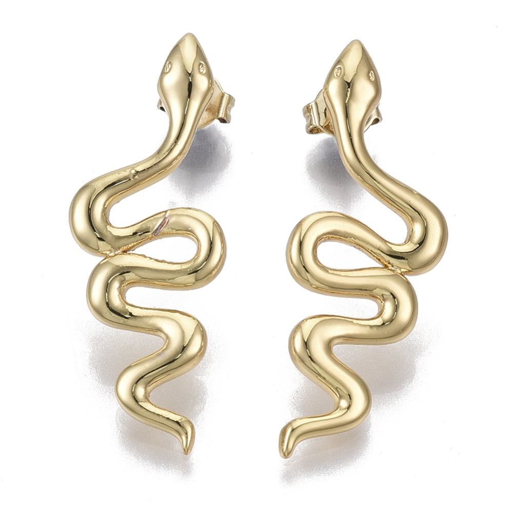 14K Gold Plated Snake Earrings – 1.2" Yellow Gold