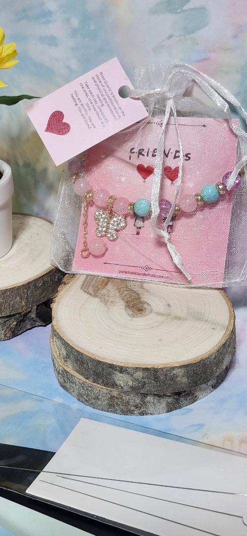 Butterfly Charm Crystal Beaded Bracelet on Friendship Card