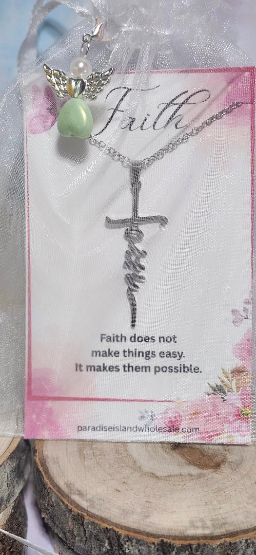 Faith Necklace Gift Set – Floral Card & Angel Charm