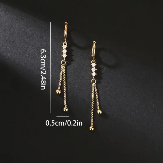 Gold Plated Hoop Earrings with CZ & Tassel Chains