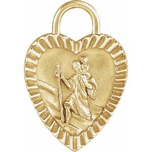 14K Yellow St. Christopher Heart Medal Pendant