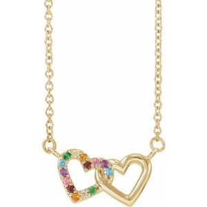 14K Yellow Natural Multi-Gemstone Rainbow 18" Necklace