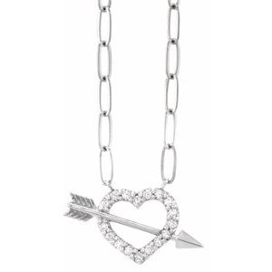 14K White 1/8 CTW Natural Diamond Heart & Arrow 16" Necklace