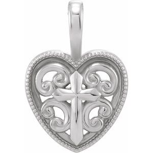 14K White 18.7x12.6 mm Cross and Heart Pendant