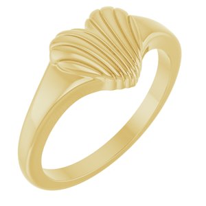 14K Yellow Ribbed Heart Ring